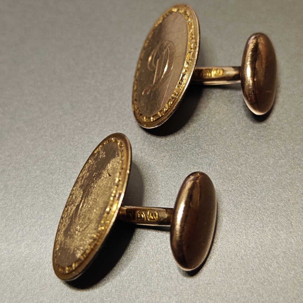 Antique 12K GF Yellow Gold Filled Oval Cufflinks With Monogram Letter d - Picture 4 of 8